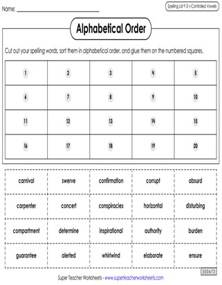 6th Grade Spelling Alphabetical Order Worksheets