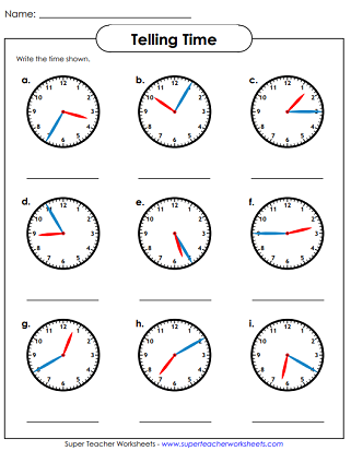 Telling Time Worksheet (Nearest Five Minutes)