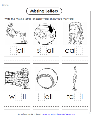 Printable Word Family Activities (-all)