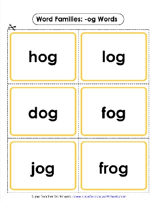Word Family Unit -og Words Printable Flashcards Activity Worksheet