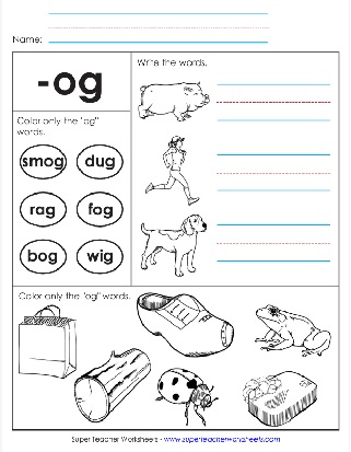 Word Family Unit -og Words Printable Worksheet