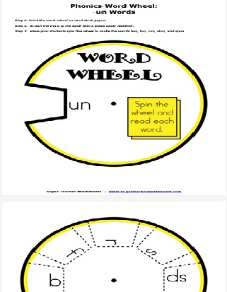 Word Family Unit -un Words Printable Word Wheel Activity Worksheet