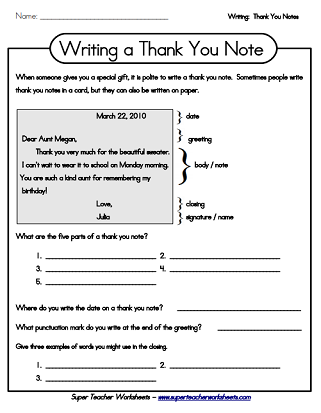 Thank You Note Writing Worksheets