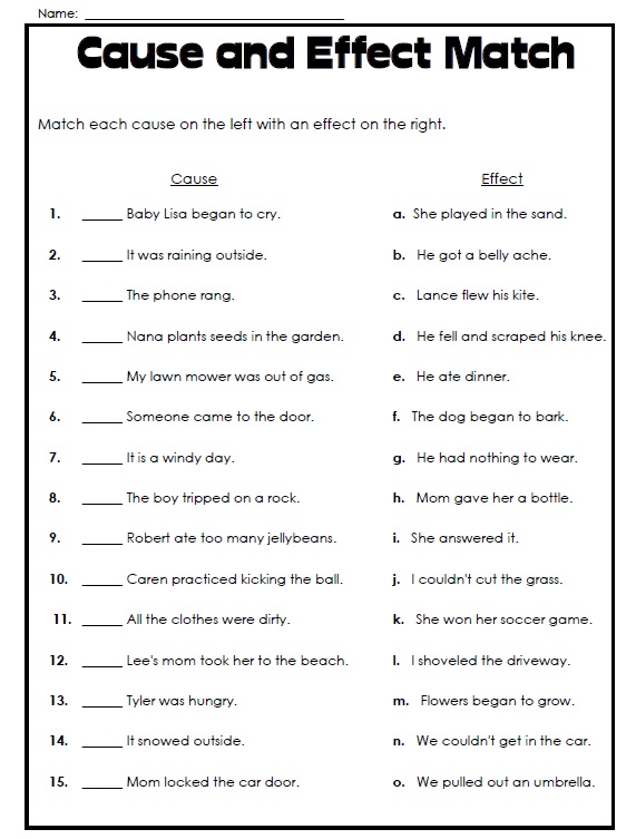 Printable Cause and Effect Worksheet