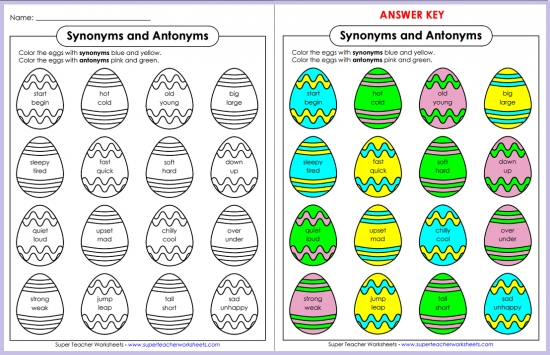 Synonym and Antonym Easter Eggs