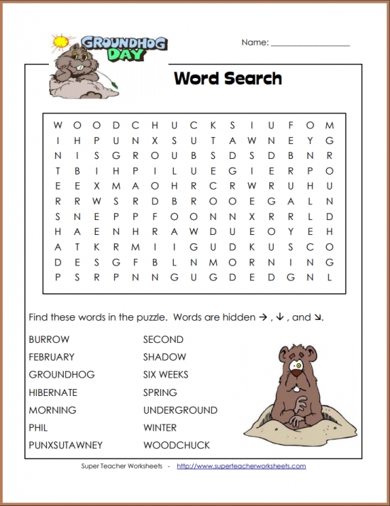 Groundhog Day Intermediate Word Search
