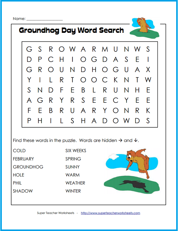 Groundhog Day Easy Word Search