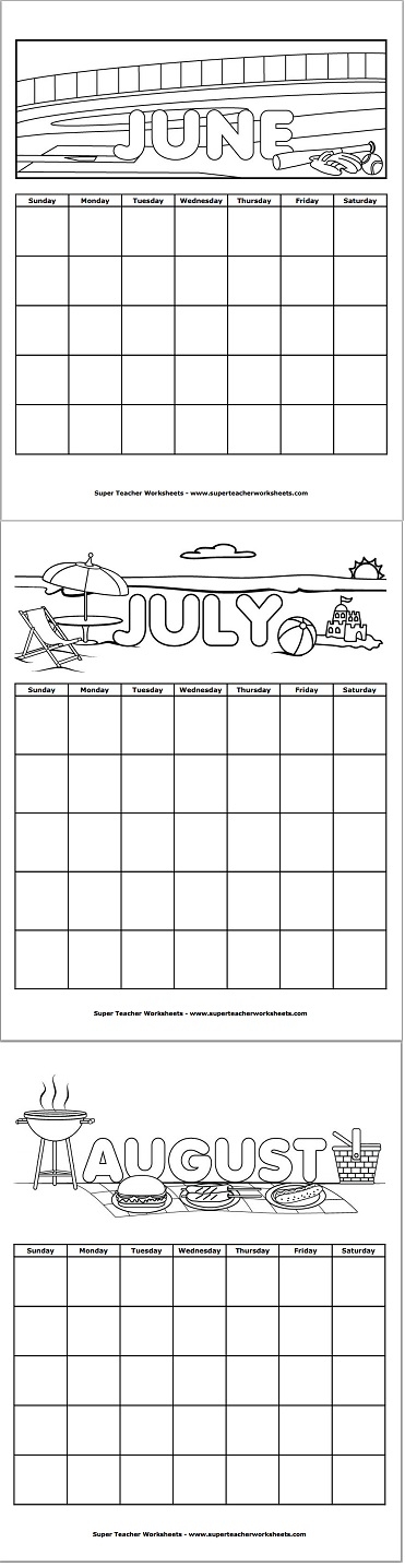 Summer Months Calendars