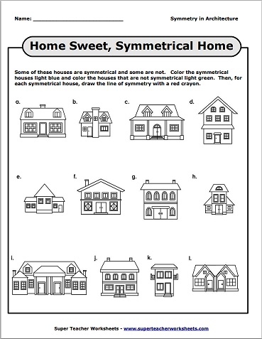 Symmetrical Houses Geometry Worksheet