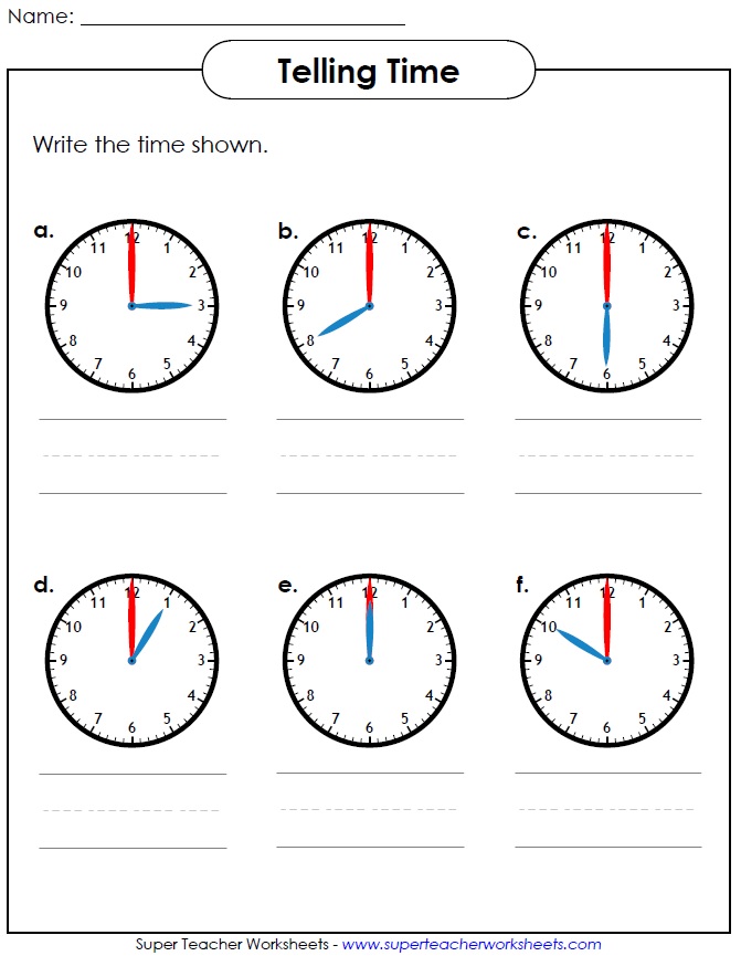 Printable Worksheet for Telling Time