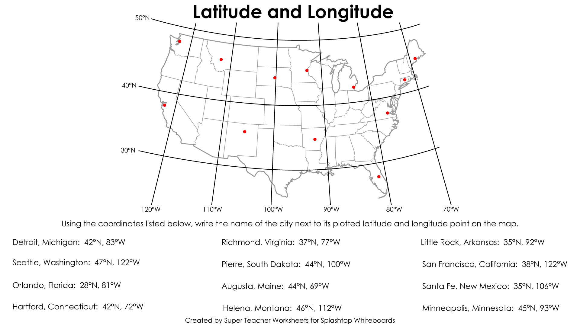 Lines Printable Us  Latitude use Longitude Maps time www worksheet Free   And   With