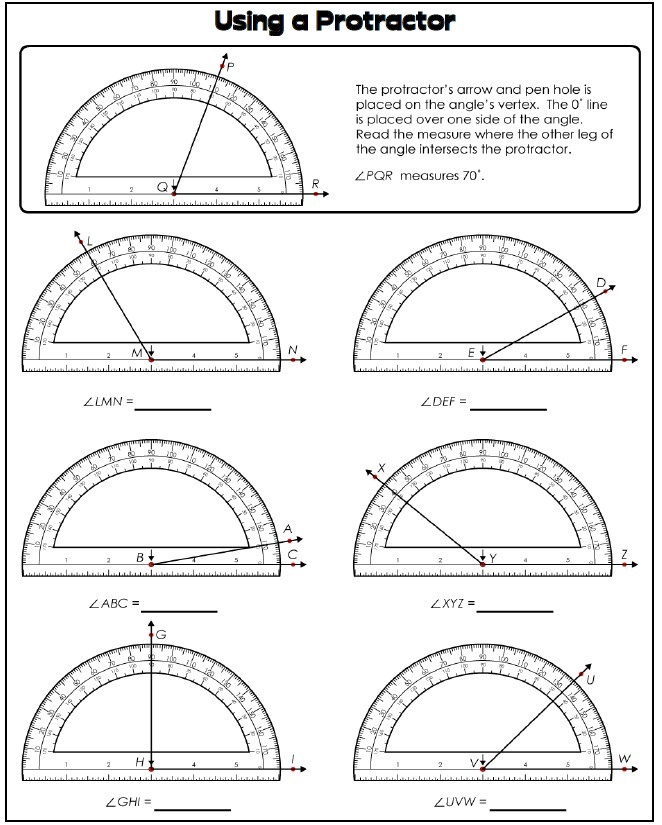 Measuring Angles Protractor Worksheet