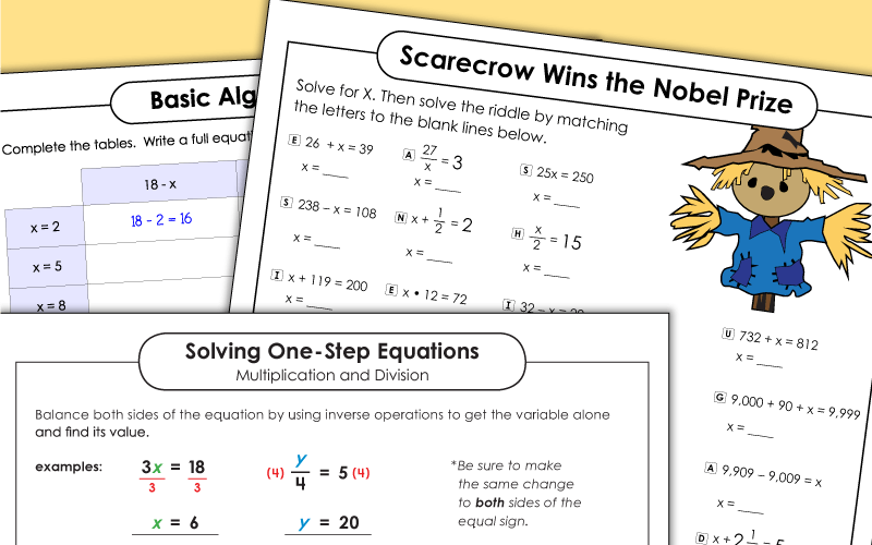 One-Step Equations Worksheets