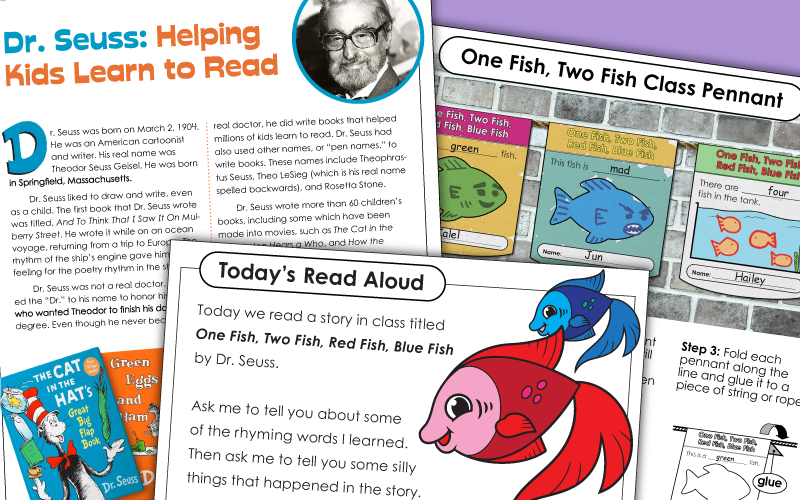 Worksheets:  One Fish Two Fish, Red Fish Blue Fish