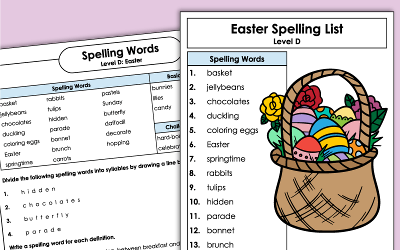 Easter Spelling Worksheets - 4th Grade