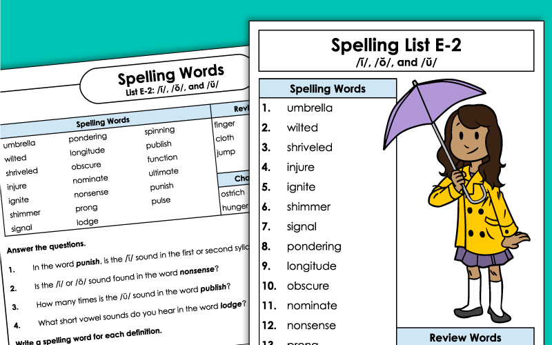 Spelling Worksheets - 5th Grade - Unit 2