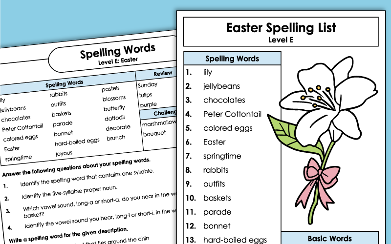 Fifth Grade Spelling Worksheets - Easter