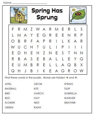 Spring Word Search (Primary) 