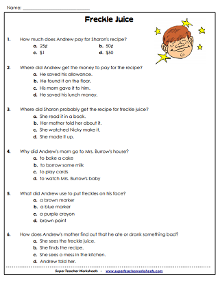 Chapter Book Worksheets (Freckle Juice)