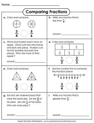Comparing Fractions Printable Worksheet