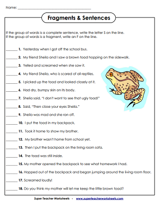 Fragment, Run-On Sentences Worksheets
