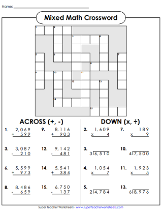 Mixed Math Crossword Puzzle