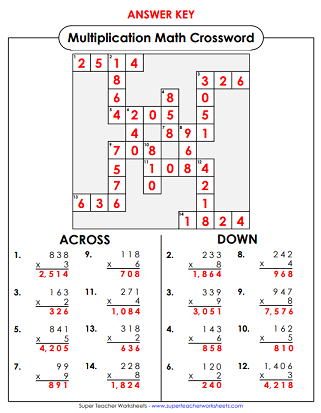 Printable Math Crossword Puzzles
