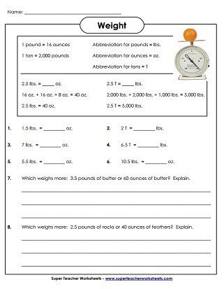 Printable Measurement Worksheets (Weight)