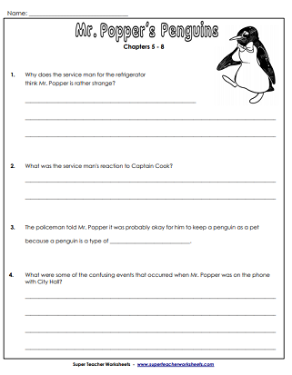 Mr. Popper's Penguins Printable Worksheets