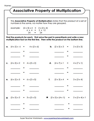 Multiplication Properties Worksheets