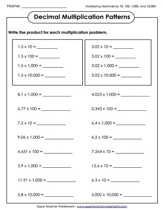 Printable Decimal Worksheets (Multiplication)