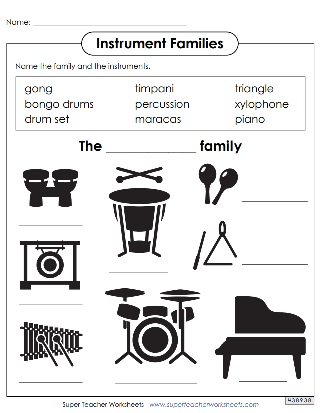 Instrument Family Worksheet: Percussion