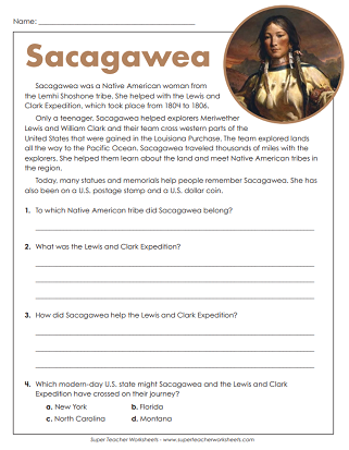 Native American Worksheets - Sacagawea