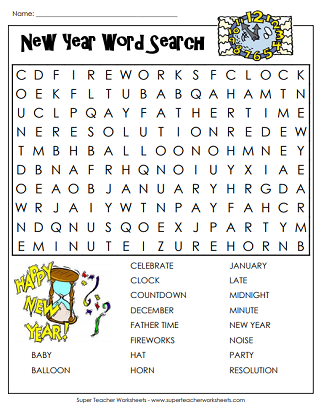 New Year Worksheet (Word Search)