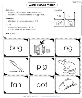 worksheets pictures CVC Phonics  Worksheets: with cvc Words
