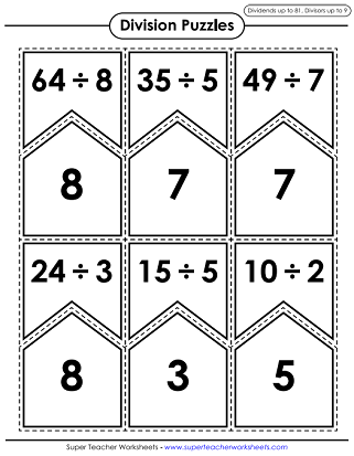 Division Math Puzzle Games (Printable)