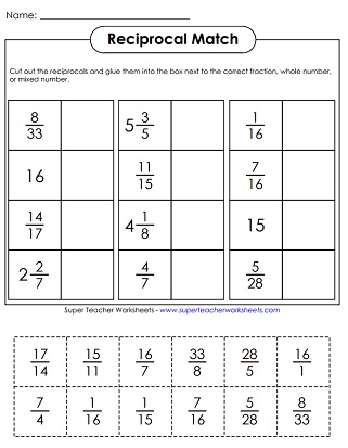 Match Reciprocal Fractions Activity