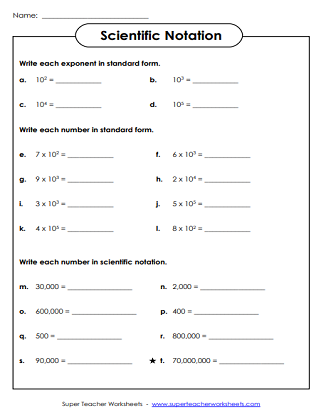 Printable Scientific Notation Worksheets