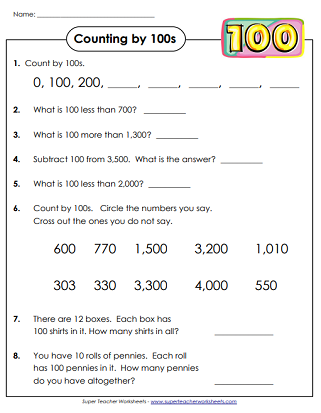 Count By 100s (Skip Counting Worksheets)