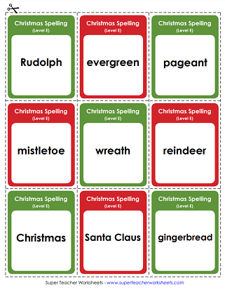 Christmas Spelling Worksheets - Flashcards