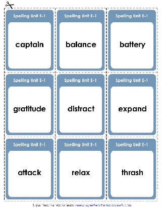 5th Grade Spelling Words Short-a Short-e Flashcards Worksheet