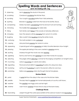 Grade 5 Spelling Test Sentences