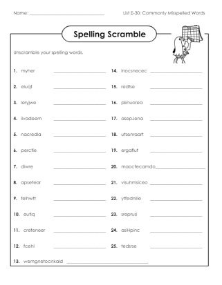 Spelling Scramble Grade 5 