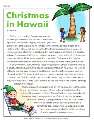 50 States - Hawaii - Reading Comprehension