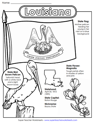 Louisiana Worksheets - State Symbols