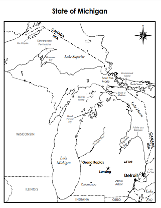 State of Michigan Labeled Map