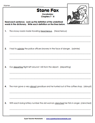 Chapter Book Worksheets (Stone Fox)