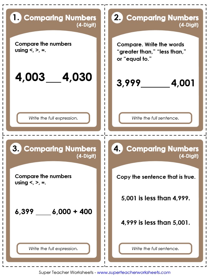 Task Cards: Comparing Numbers