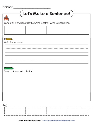 Build a Sentence 4 Word Template Worksheet
