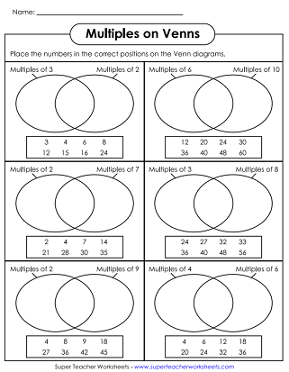Math Worksheets - Venn Diagrams
